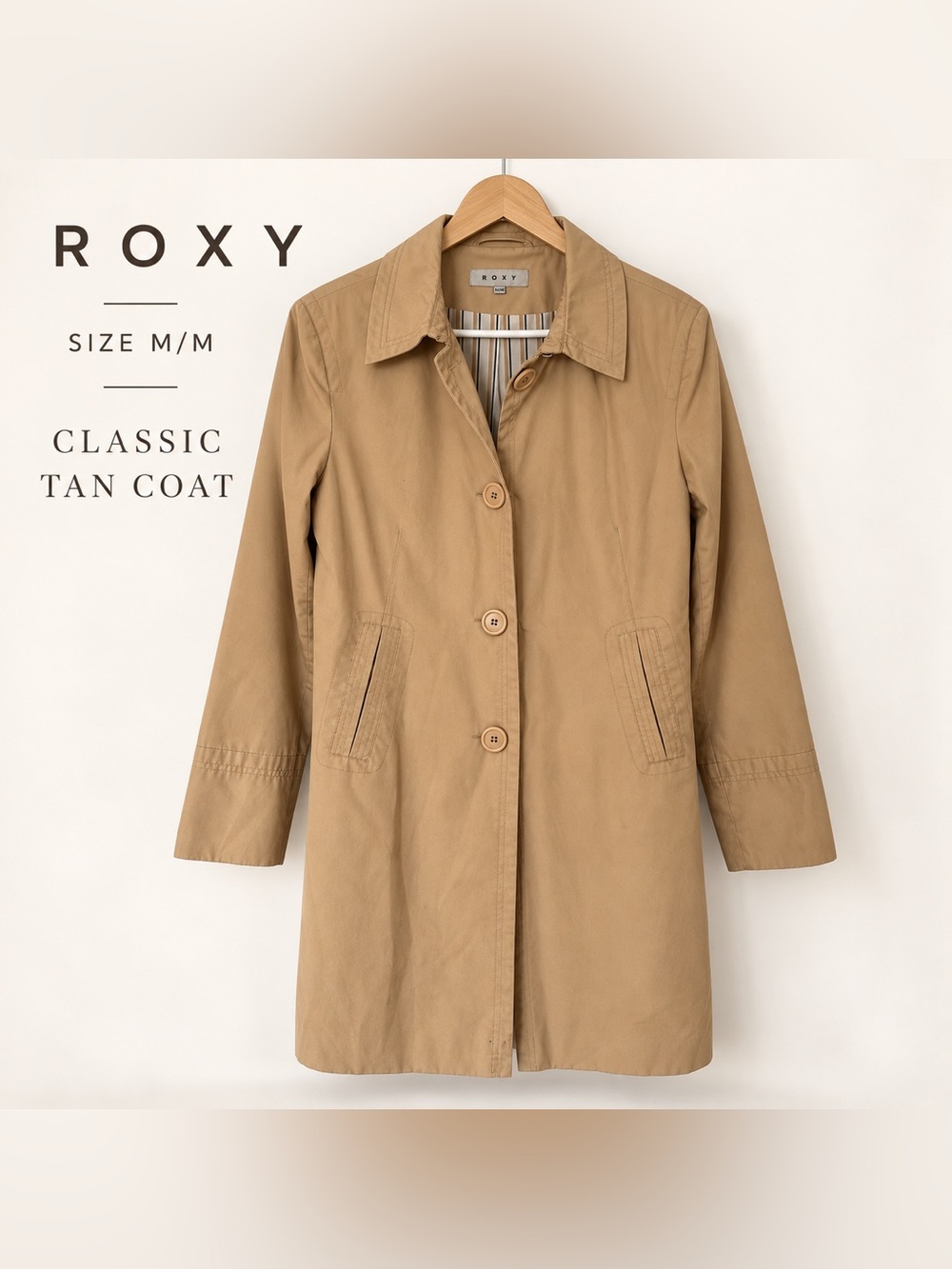 Roxy Tan Single-Breasted Trench Coat